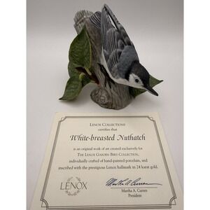 Lenox Garden Birds White Breasted Nuthatch Bird Figurine with COA
